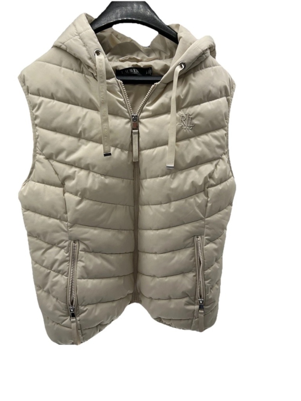 Ralph Lauren Light Beige Quilted Hooded Puffer Vest